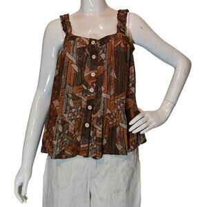 Daytrip Boho Tank Top Brown Rust Geometric Button Front S